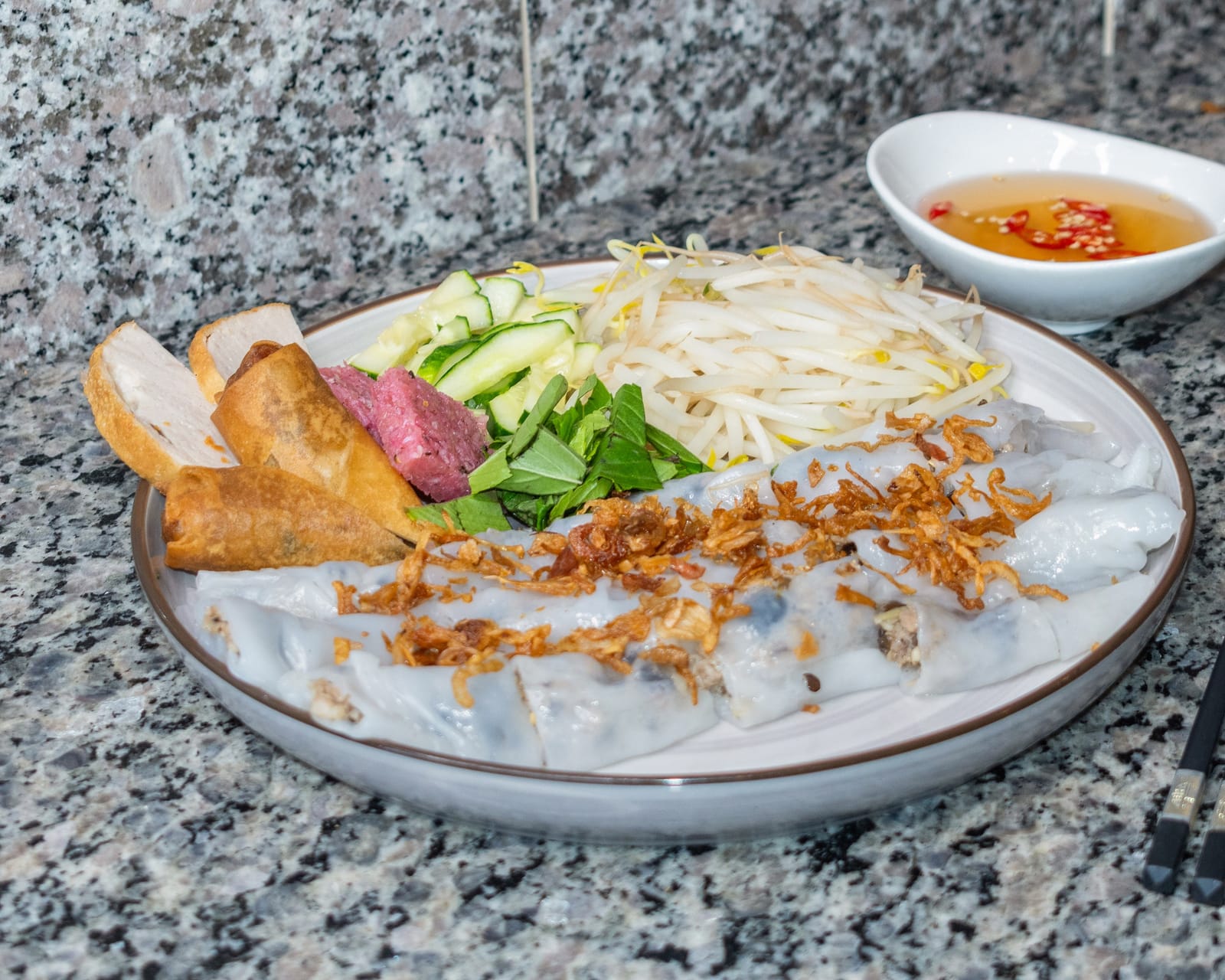 Steamed rice rolls with Vietnamese ham
