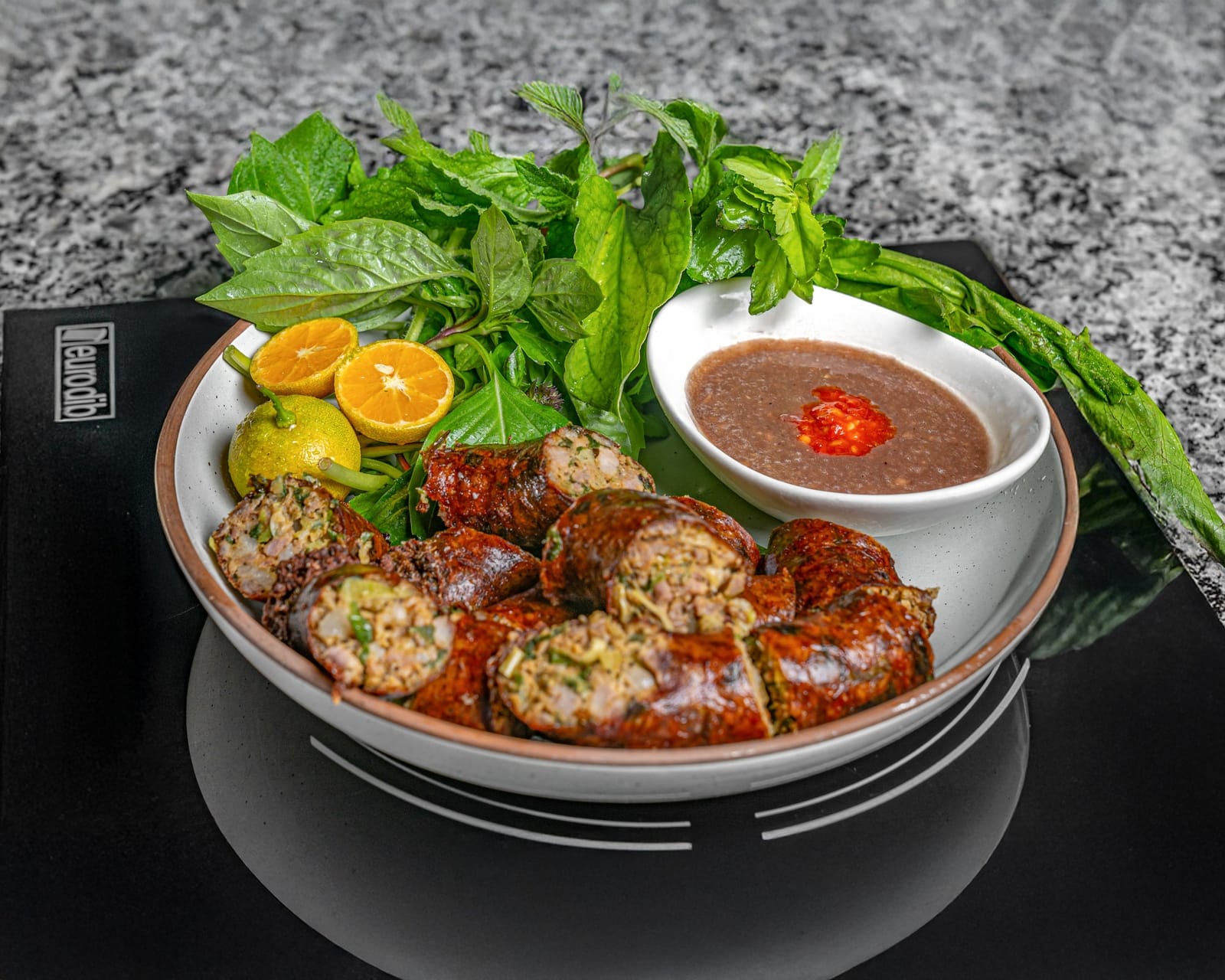 Grilled lemongrass sausage platter